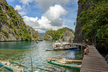 Wooden pier in a small lagoon Coron island Philippines, Palawan. Asia