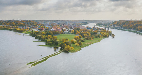 Drone aerial view of Kaunas Confluence Park, Lithuania