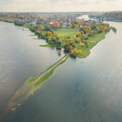 Drone aerial view of Kaunas Confluence Park, Lithuania