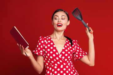 Retro woman cooking