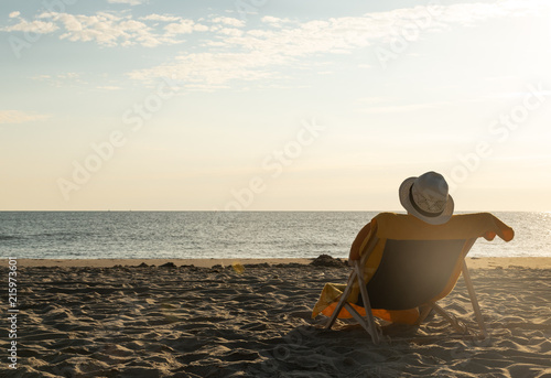 "Liegestuhl am Strand - Sonnenuntergang" Stockfotos und lizenzfreie