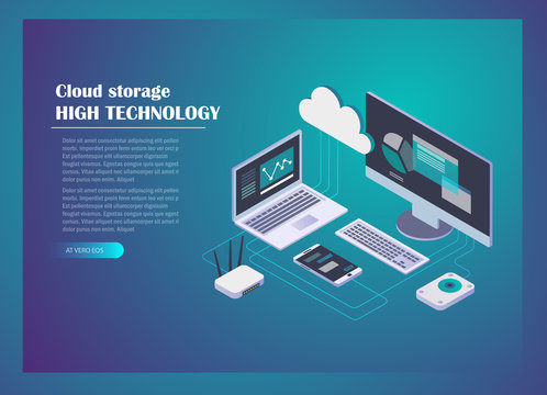 Cloud storage concept isometric design