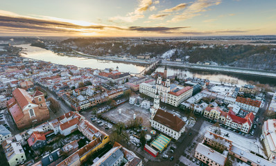 Drone aerial view of Kaunas old town