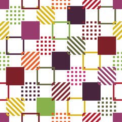 Seamless geometric pattern. Abstract background with geometric shapes. Pattern for fabric, gift wrapping, paper design, wallpaper, textile, tile, carpet. Vector illustration with squares and lines.