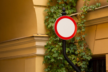Road sign forbidding movement of vehicles in a European city