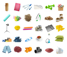 big collection of different objects isolated on white background
