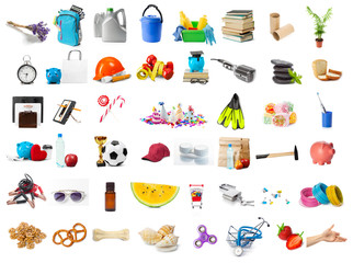 big collection of different objects isolated on white background - obrazy, fototapety, plakaty