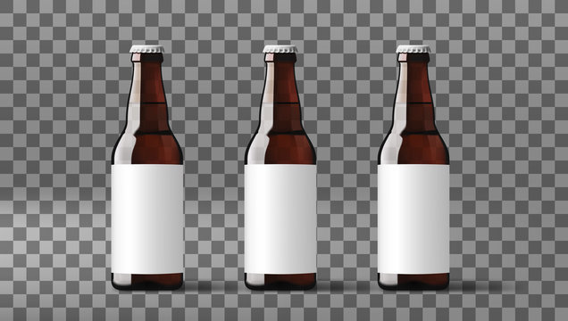 Realistic Clear Beer Bottles With White Label
