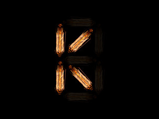 English alphabet K made of light bulb spires 