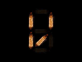 English alphabet V made of light bulb spires 