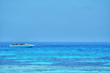 Fototapeta na wymiar speed boat or motor boat in blue sea