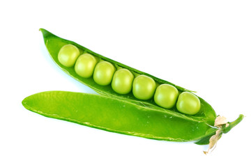 Fresh organic green peas isolated on white background