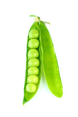 Fresh organic green peas isolated on white background
