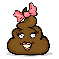 Vector Cartoon Character - Female Shit Smiley with Pink Bow