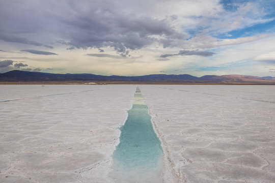 Salt water pool in Salinas Grandes Salt Flat - Jujuy, Argentina