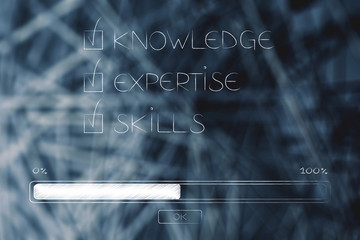 knowledge expertise skills ticked off with progress bar - obrazy, fototapety, plakaty