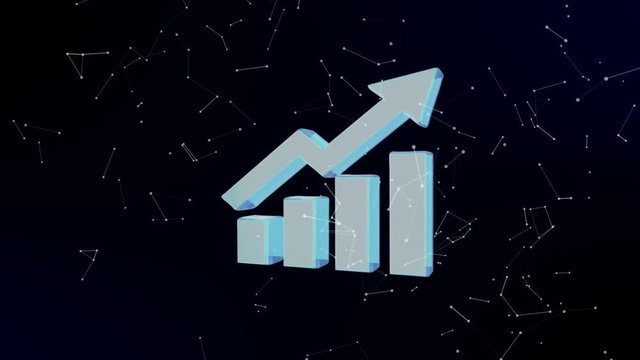 chart being formed by revolving particles. Futuristic structure of plexus lines and points, dark blue abstract background