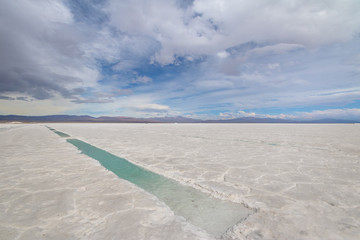 Salt water pool in Salinas Grandes Salt Flat - Jujuy, Argentina