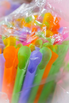 Colorful Straw in package soft focus concept.