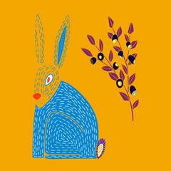 Vector illustration of cute hand drawn hare and blueberry. © Igor