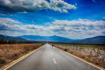 Straight road in the hills