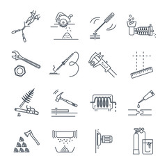 set of thin line icons tools and equipment, adjustable wrench