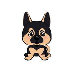 Vector Stock Illustration isolated Emoji character cartoon dog embarrassed, shy and blushes sticker emoticon. German Shepherd.