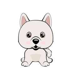 Vector Stock Illustration isolated Emoji character cartoon dog embarrassed, shy and blushes sticker emoticon. Eskimo Dog or Spitz.