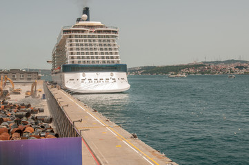 Big ship in the sea near the coast, Istanbul