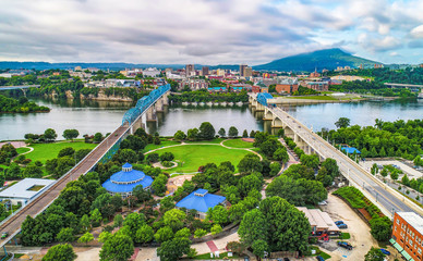 Drone Aerial of Downtown Chattanooga Tennessee TN Skyline
