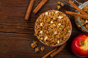 Apple Cinnamon Granola. Selective focus.