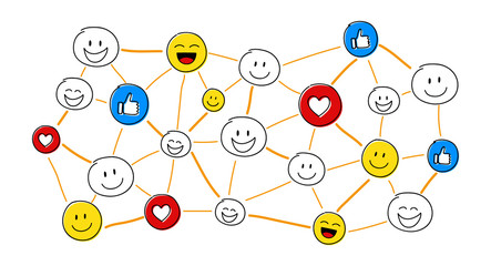 Social media network with funny emoticons. Vector.