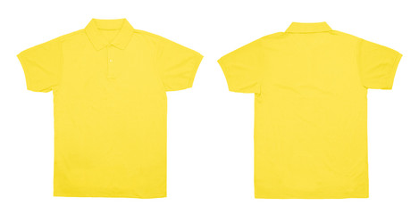 Blank Polo shirt color yellow front and back view on white background
