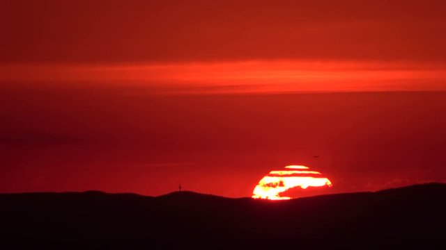 Sonnenuntergang und Flugzeug, Abendrot, Abendstimmung
