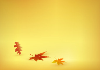Autumn leaves are coming on solid yellow orange background