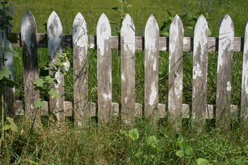 Grungy old weathered white picket fence wallpaper background - Powered by Adobe