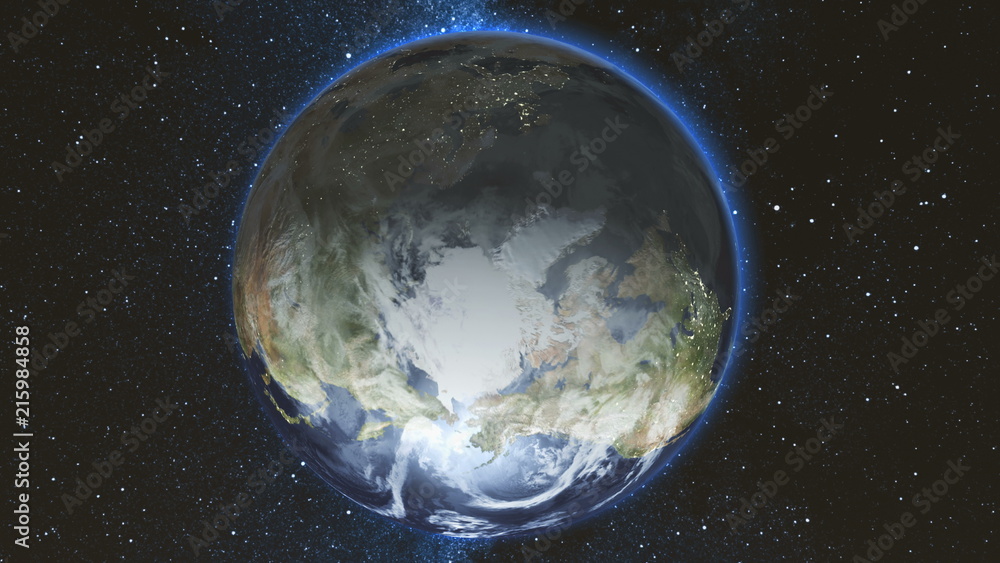 Canvas Prints realistic earth planet, rotating on its axis in space against the background of the star sky. seamle