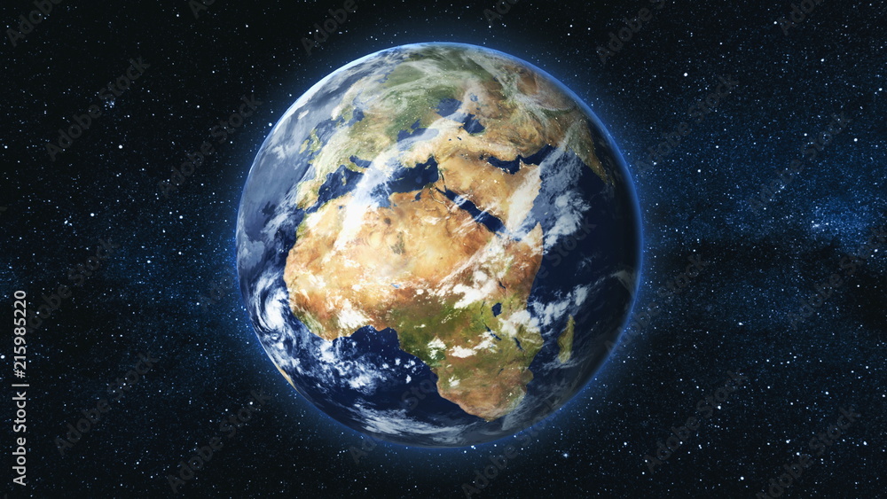 Canvas Prints realistic earth planet, rotating on its axis in space against the background of the milky way star s
