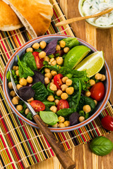 Healthy Vegetarian Salad with Chickpea or Garbanzo Beans. Selective focus.