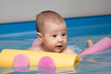 Small baby in the kids swimming pool
