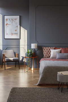 Grey and orange hotel bedroom