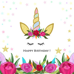 Unicorn birthday invitation. Magical Unicorn Birthday party card. Baby shower greeting card