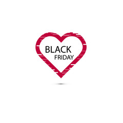 Illustration of an isolated line art heart icon with the text BLACK FRIDAY