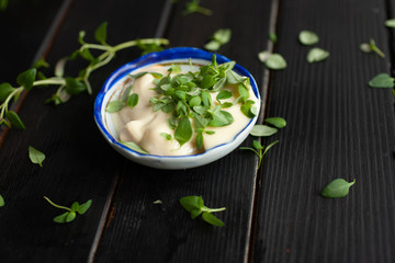 marjoram with mayonnaise and paper
