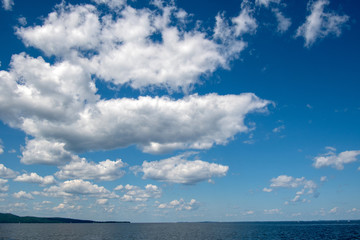 Lake Champlain with blue sky and clouds 