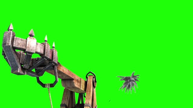 Catapult Wall Destruction Debris Green Screen Back Smoke Medieval 3D Renderings Animations