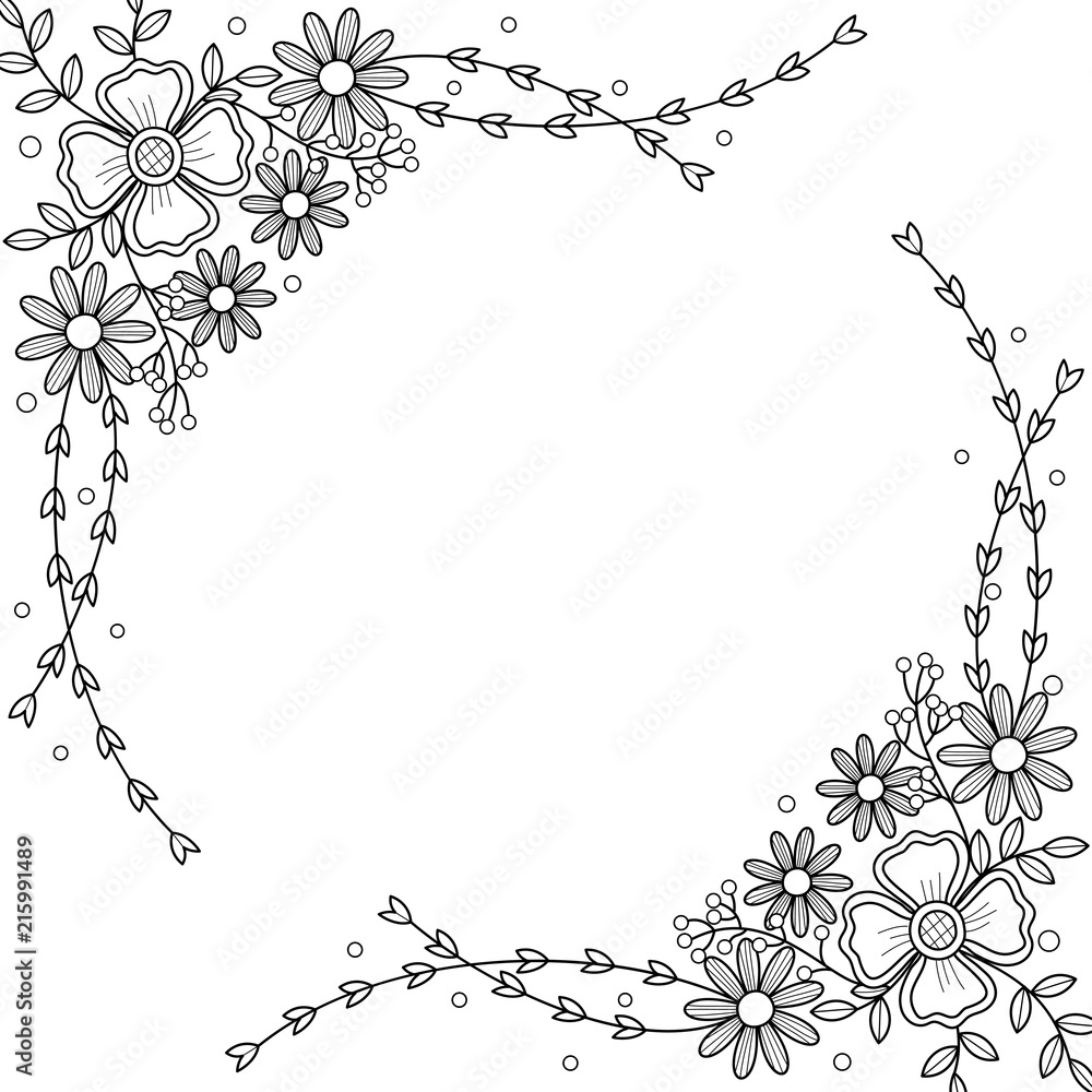 Wall mural Flowers frame coloring book for adult. doodle style.vector illustration.