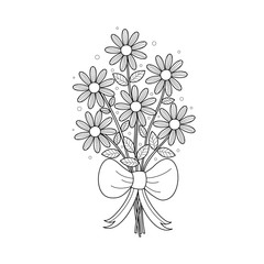 Coloring book page of daisy bouqute for adult. Handdrawn. Vector illustration.