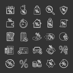 Percents chalk icons set