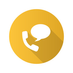 Handset with speech bubble flat design long shadow glyph icon